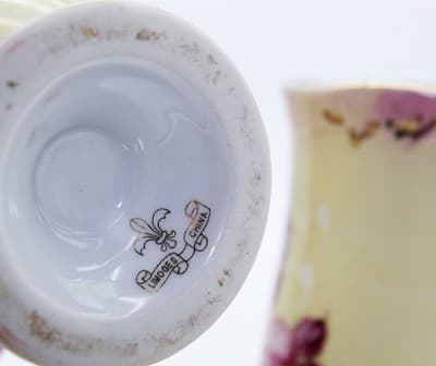 Pair Of Vintage LIMOGES China Hand Painted Pink Roses Flower Porcelain Vases - Thumbnail 8