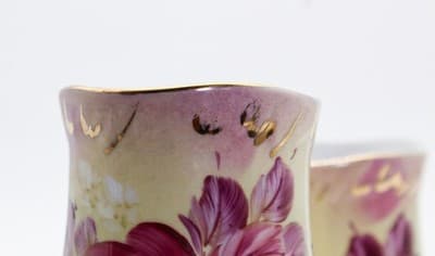 Pair Of Vintage LIMOGES China Hand Painted Pink Roses Flower Porcelain Vases - Thumbnail 3