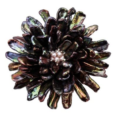 Vtg Natural Peacock Baroque Pearl & Seed Pearl Floral Statement Pin Brooch