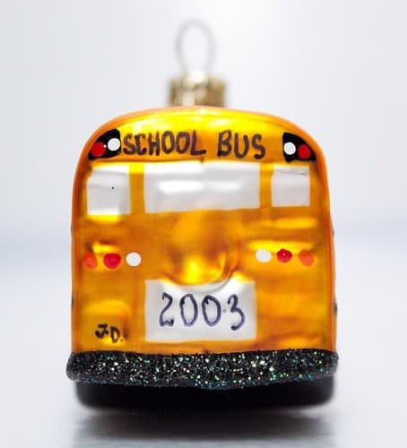 Vintage 2003 Poland Christmas Wreath Glass Yellow School Bus Holiday Ornament - Thumbnail 7