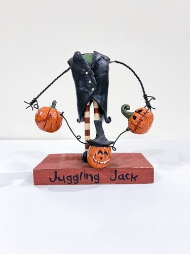 Vintage Primitive Style Juggling Jack Headless Pumpkin Halloween Decor Figure - Thumbnail 8