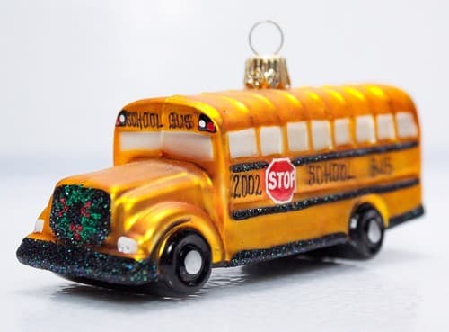 Vintage 2003 Poland Christmas Wreath Glass Yellow School Bus Holiday Ornament - Thumbnail 6