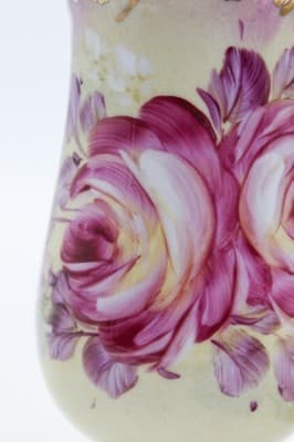Pair Of Vintage LIMOGES China Hand Painted Pink Roses Flower Porcelain Vases - Thumbnail 5