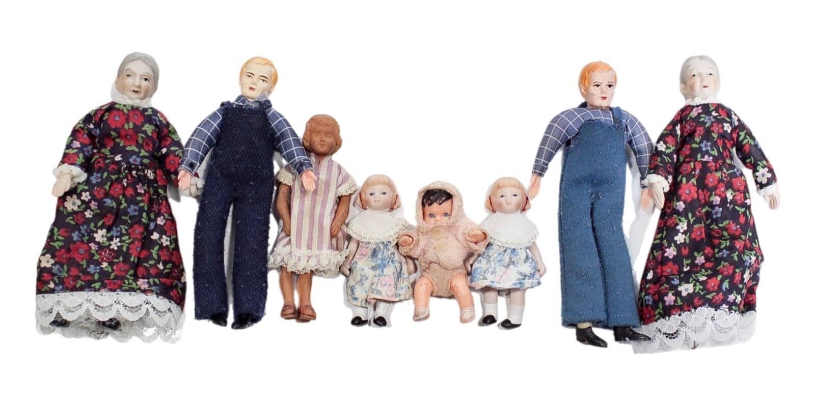 Lot of 8 Assorted Vintage Miniature Dollhouse Dolls Scale 1:12