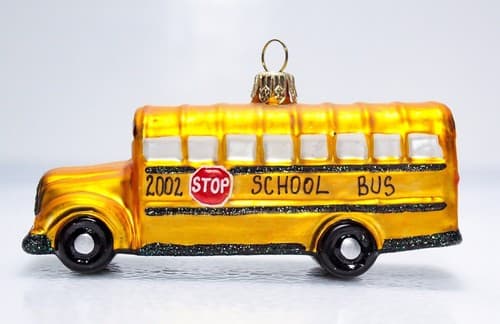 Vintage 2003 Poland Christmas Wreath Glass Yellow School Bus Holiday Ornament - Thumbnail 2