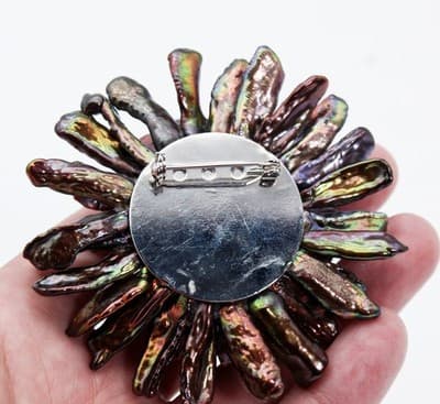 Vtg Natural Peacock Baroque Pearl & Seed Pearl Floral Statement Pin Brooch - Thumbnail 3