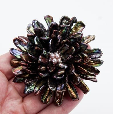 Vtg Natural Peacock Baroque Pearl & Seed Pearl Floral Statement Pin Brooch - Thumbnail 2