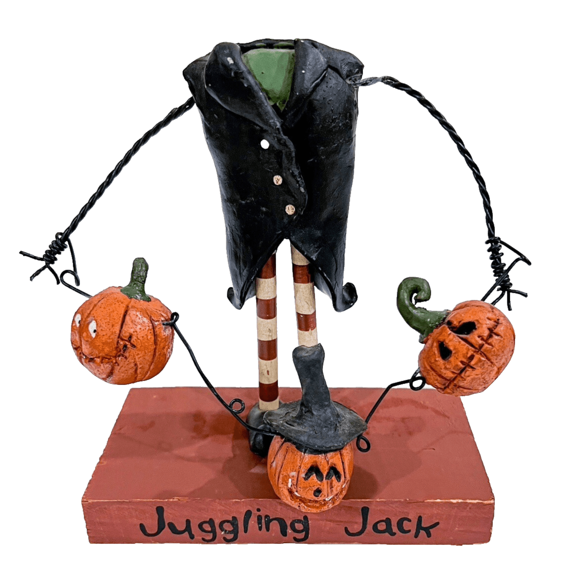 Vintage Primitive Style Juggling Jack Headless Pumpkin Halloween Decor Figure