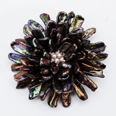 Vtg Natural Peacock Baroque Pearl & Seed Pearl Floral Statement Pin Brooch - Thumbnail 6