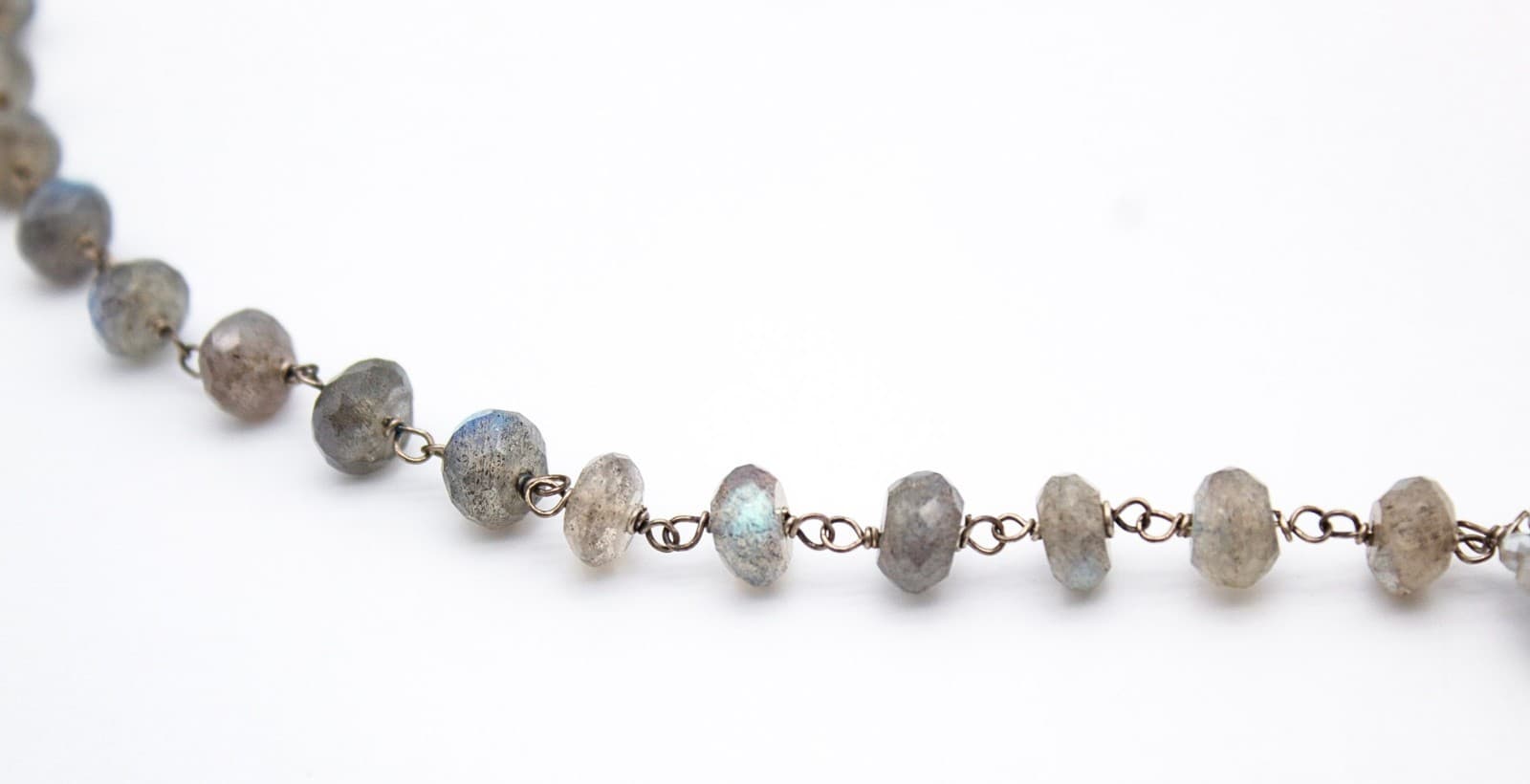 Gray Labradorite Silver Tone Chain Long Pendant Beaded Tassel Necklace - Thumbnail 5