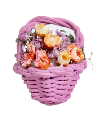 Vintage Miniature Pink Multicolor Flower Basket Figurine - Image 1