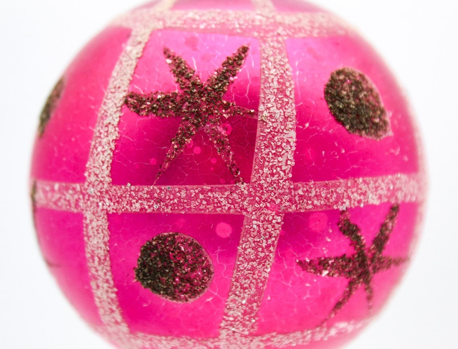 Vintage West Germany White Glitter Star Pattern Pink Glass Christmas Ornament - Thumbnail 2