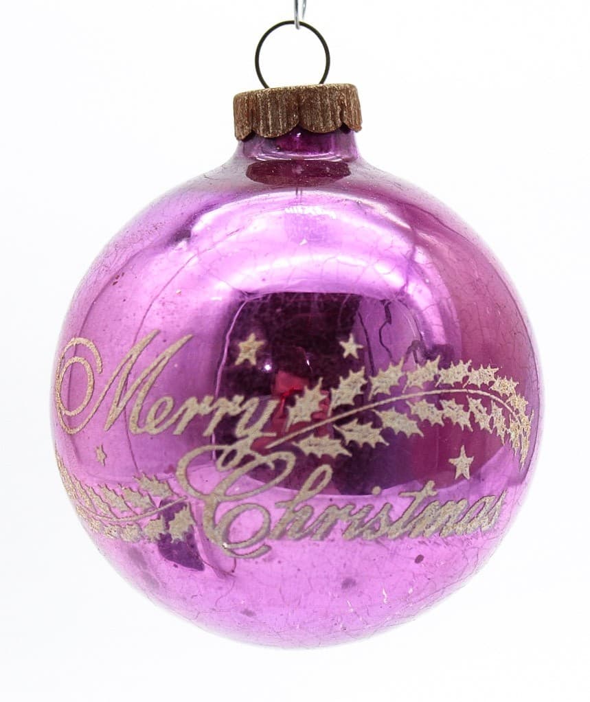 Vintage Shiny Brite Purple Merry Christmas Stencil Mercury Glass Ornament - Thumbnail 7