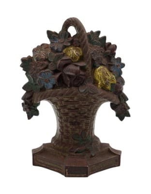 Antique Cast Iron Cold Painted Multicolor Floral Bouquet Small Doorstop - Image 1