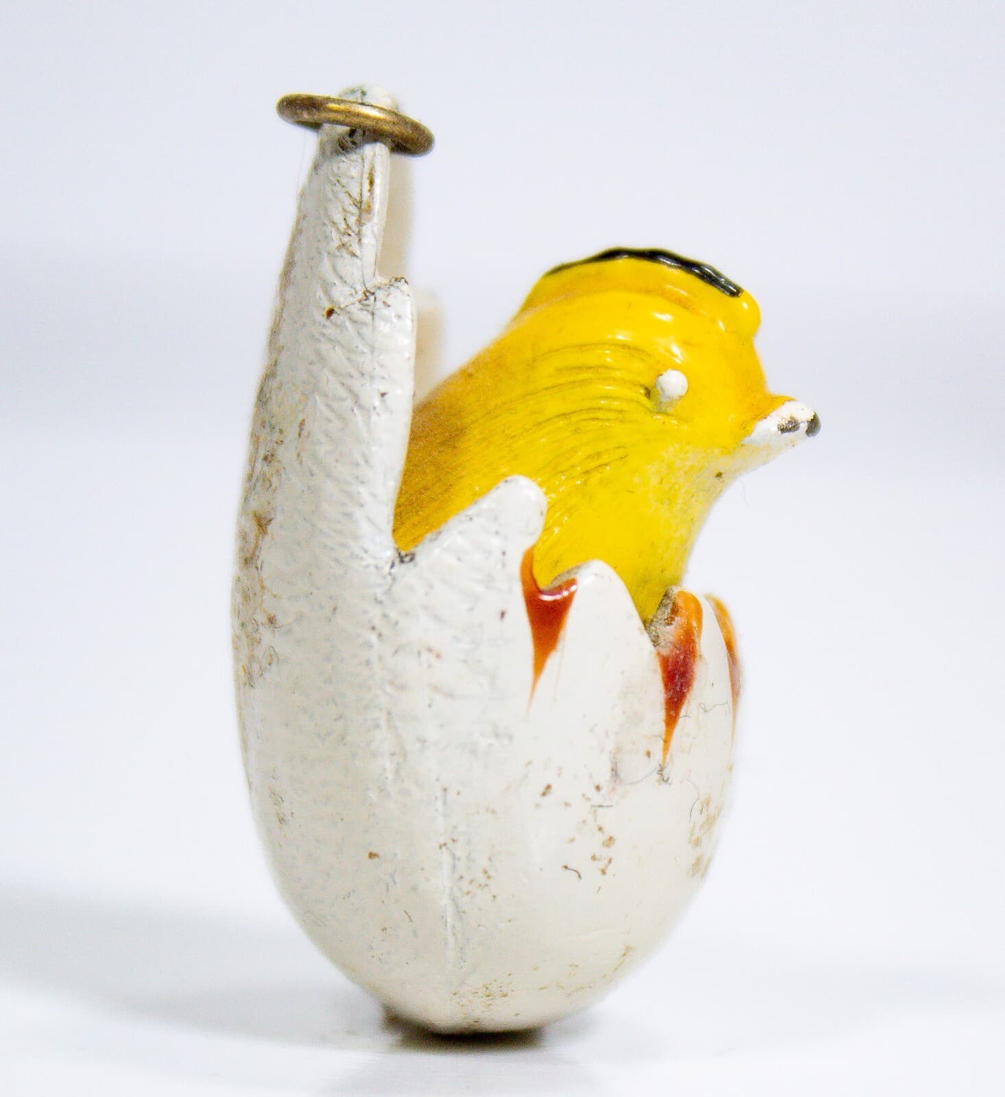 Vintage Metal Hand Painted Miniature Yellow Chick Hatching Egg Figurine Pendant - Thumbnail 5