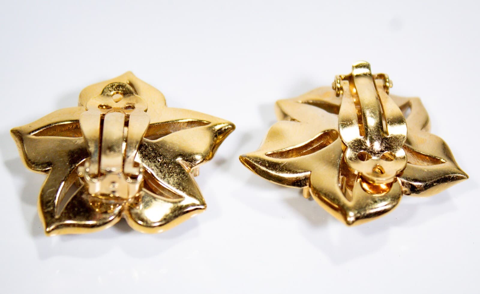 Vintage Ear Clip On Floral Motif Multicolor Cabochon Gold Tone Earrings - Thumbnail 5