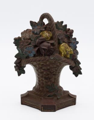 Antique Cast Iron Cold Painted Multicolor Floral Bouquet Small Doorstop - Thumbnail 8