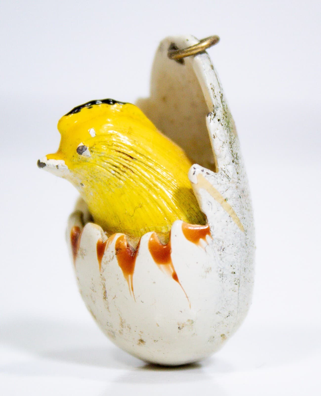 Vintage Metal Hand Painted Miniature Yellow Chick Hatching Egg Figurine Pendant - Thumbnail 6