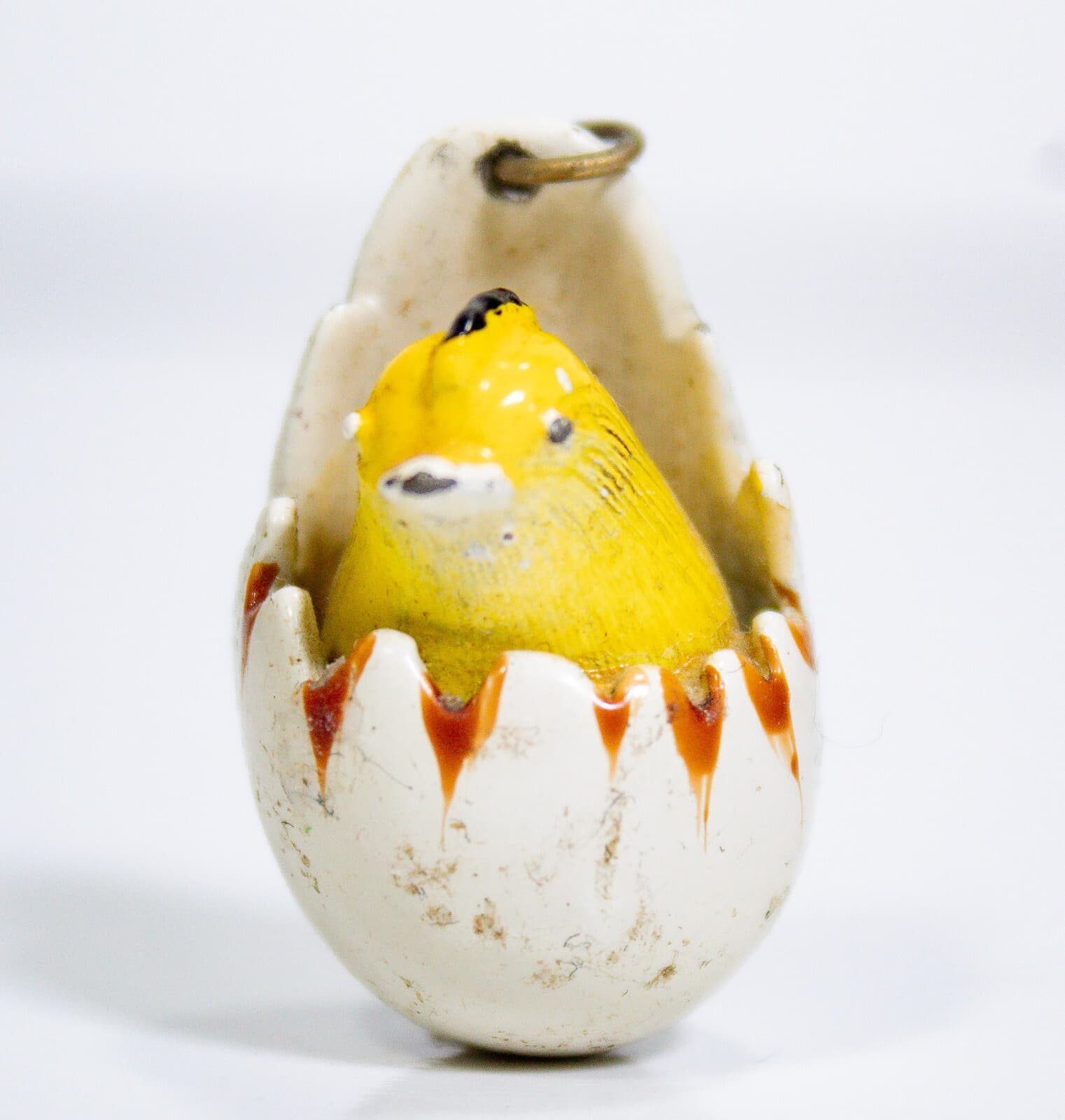 Vintage Metal Hand Painted Miniature Yellow Chick Hatching Egg Figurine Pendant - Thumbnail 3