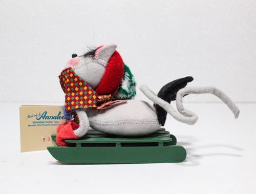 Vintage ANNALEE Mobilitee 1997 "Sledding Mouse" Christmas Felt Doll w/TAG - Thumbnail 7