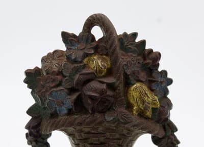 Antique Cast Iron Cold Painted Multicolor Floral Bouquet Small Doorstop - Thumbnail 2