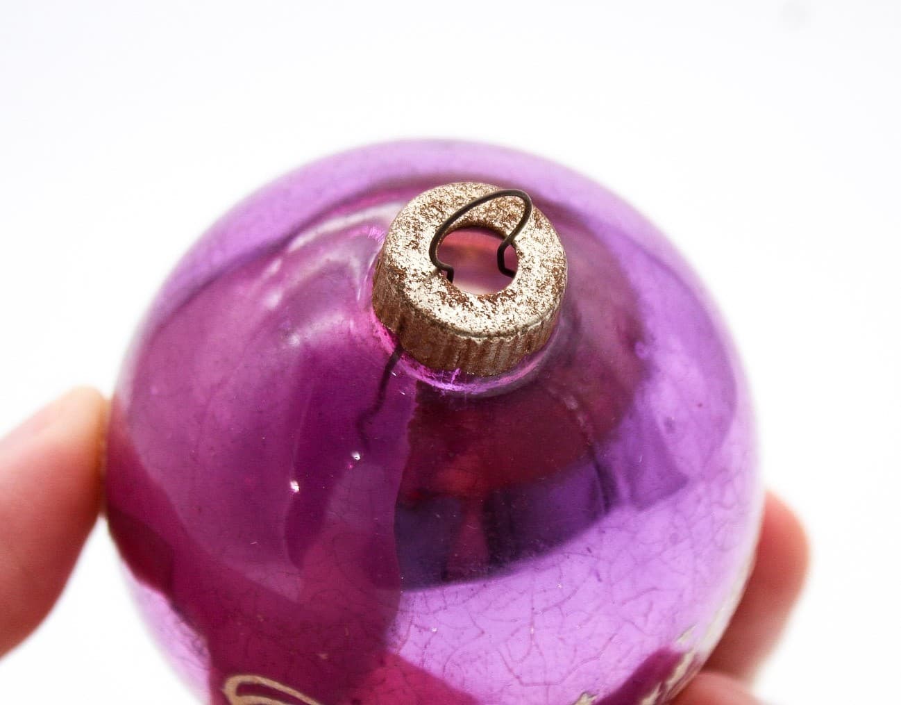 Vintage Shiny Brite Purple Merry Christmas Stencil Mercury Glass Ornament - Thumbnail 4
