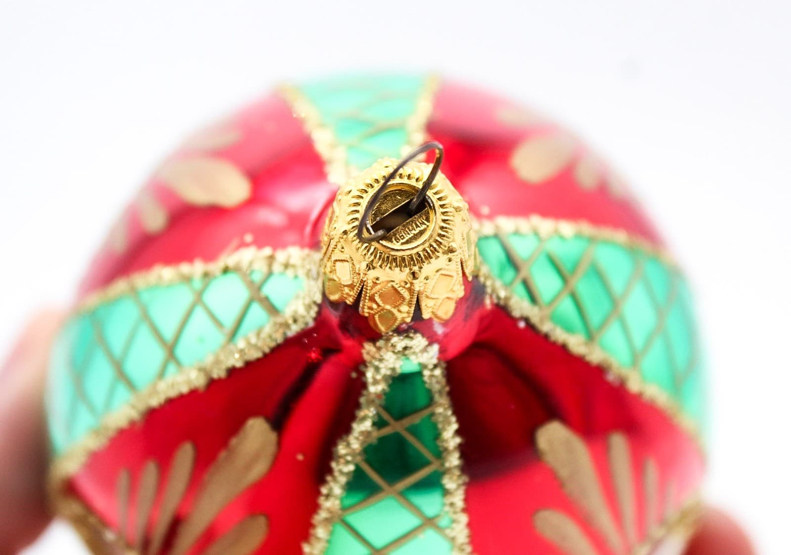 Vintage Retro Reflector Red Green Indent Blown Glass Christmas Ornament - Thumbnail 4