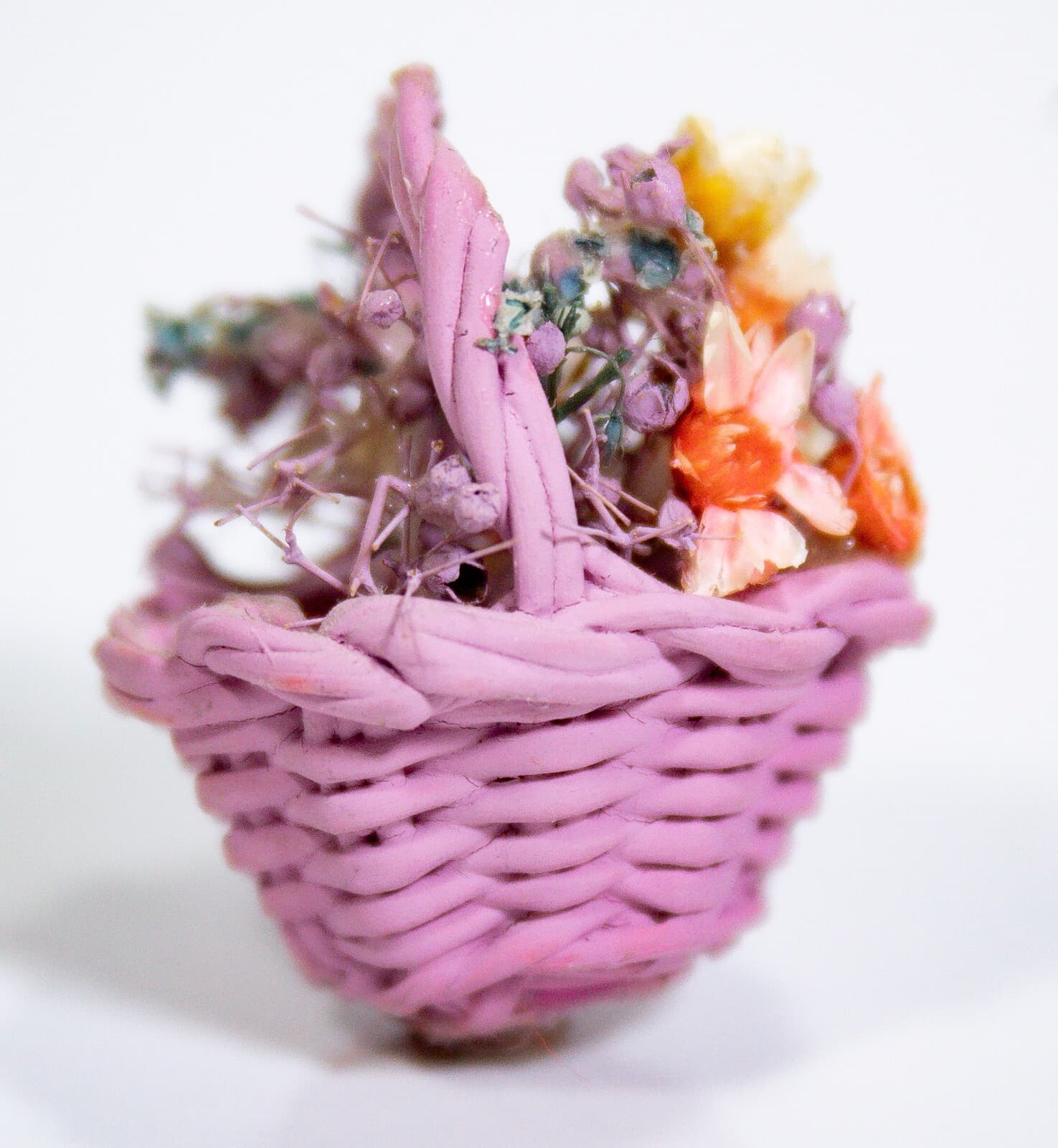 Vintage Miniature Pink Multicolor Flower Basket Figurine - Thumbnail 4
