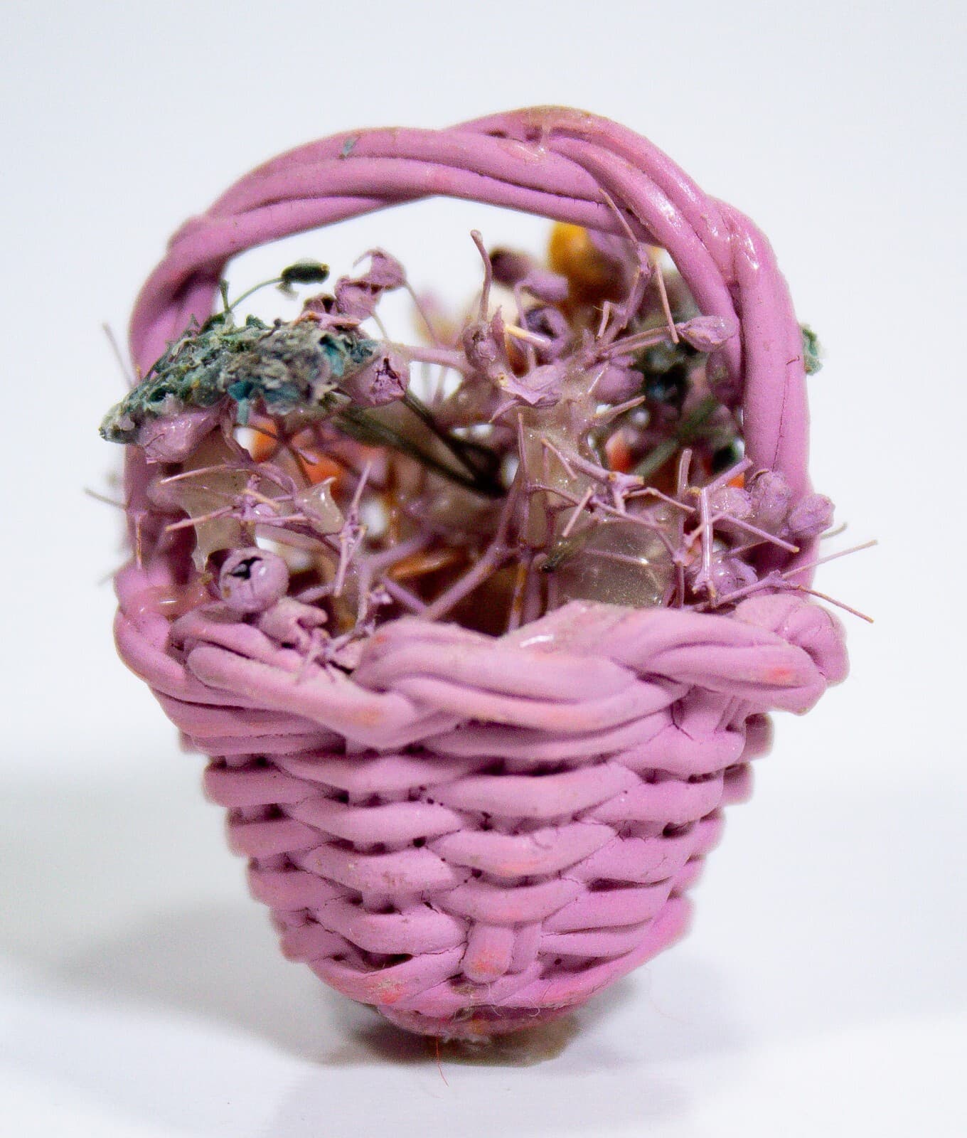 Vintage Miniature Pink Multicolor Flower Basket Figurine - Thumbnail 3