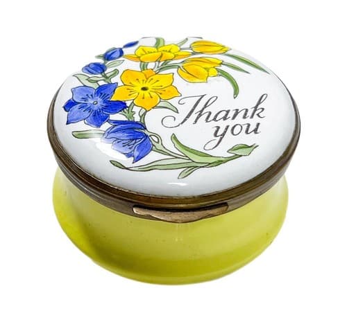 Crummles England Enamel "Thank You" Lily Floral Trinket Box Vintage - Image 1