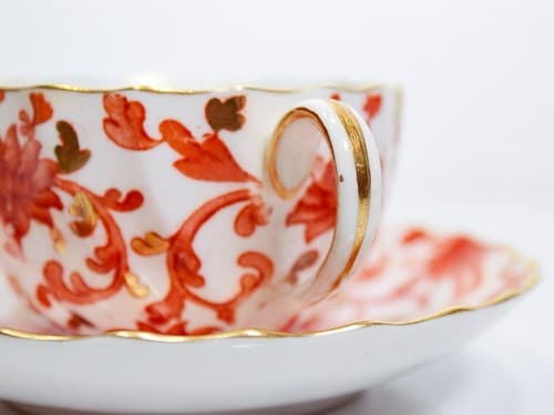 COPELANDS Antique Hand Painted Boullion Gold Gilt Floral Porcelain Cup & Saucer - Thumbnail 3