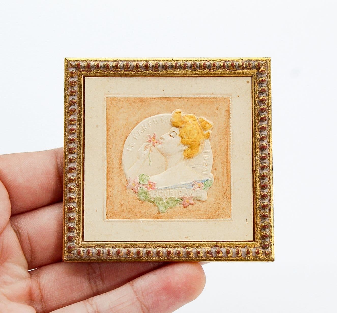 Vintage Dollhouse Miniature Perfume Advertising Hand Painted Wall Art SIGNED - Thumbnail 4