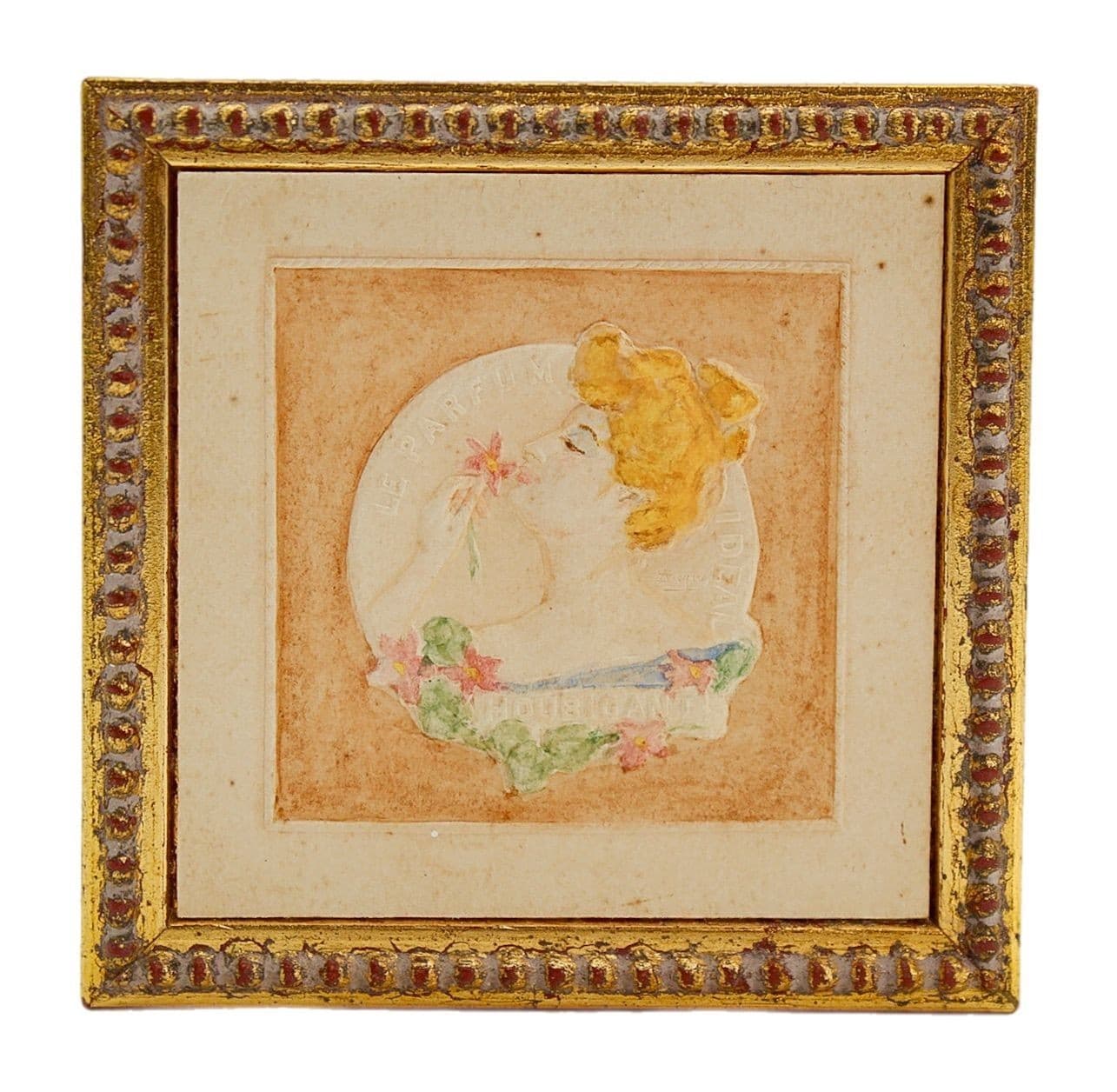 Vintage Dollhouse Miniature Perfume Advertising Hand Painted Wall Art SIGNED - Image 1