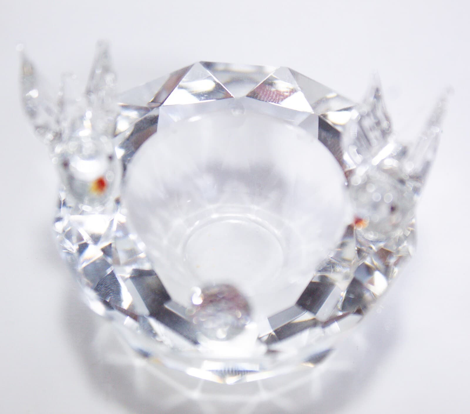 Vintage Faceted Clear Crystal Art Glass Bird Bath Bowl Candy Dish Figurine - Thumbnail 5