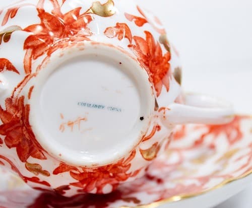 COPELANDS Antique Hand Painted Boullion Gold Gilt Floral Porcelain Cup & Saucer - Thumbnail 4