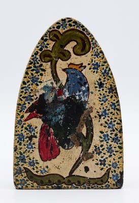 Antique Cast Iron Sad Iron Hand Painted Floral & Bird Motif Multicolor Doorstop - Thumbnail 6