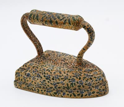 Antique Cast Iron Sad Iron Hand Painted Floral & Bird Motif Multicolor Doorstop - Thumbnail 2