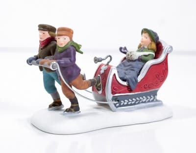 Vtg DEPARTMENT 56 "Winter Sleighride" Hand Painted Porcelain Christmas Figurine - Thumbnail 2