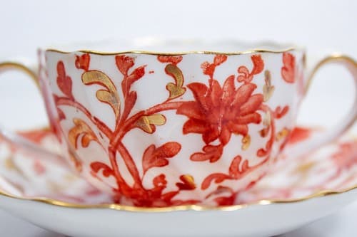 COPELANDS Antique Hand Painted Boullion Gold Gilt Floral Porcelain Cup & Saucer - Thumbnail 2