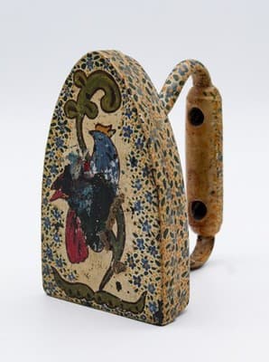 Antique Cast Iron Sad Iron Hand Painted Floral & Bird Motif Multicolor Doorstop - Thumbnail 3