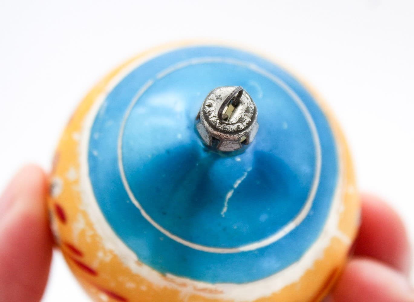 Vintage Poland Mercury Glass Blue Gold Hand Painted Floral Teardrop Ornament - Thumbnail 4