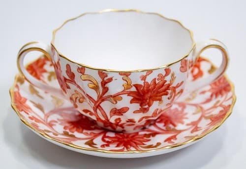 COPELANDS Antique Hand Painted Boullion Gold Gilt Floral Porcelain Cup & Saucer - Thumbnail 8