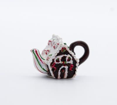 Vtg Handcrafted Peppermint Candy Dollhouse Miniature Gingerbread House Teapot - Thumbnail 6