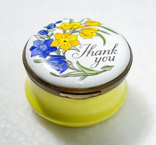 Crummles England Enamel "Thank You" Lily Floral Trinket Box Vintage - Thumbnail 5