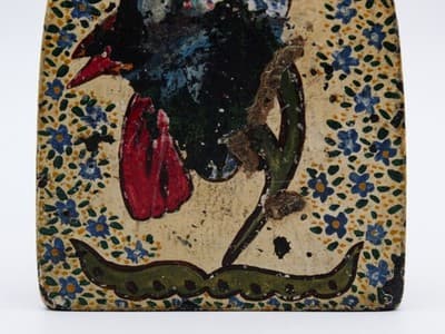 Antique Cast Iron Sad Iron Hand Painted Floral & Bird Motif Multicolor Doorstop - Thumbnail 10