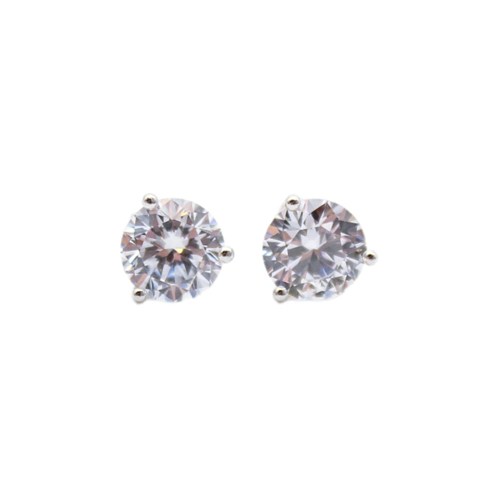 CZ Round Silver Tone 3-Prong Martini Set Solitaire Stud Earrings - Image 1
