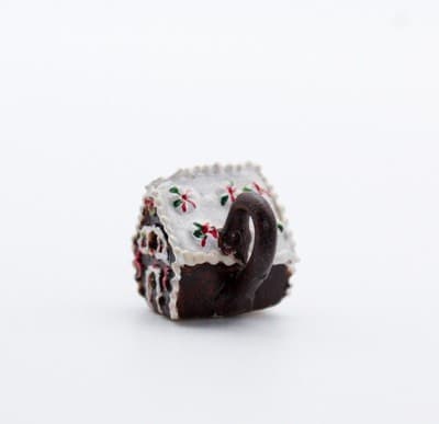 Vtg Handcrafted Peppermint Candy Dollhouse Miniature Gingerbread House Teapot - Thumbnail 3
