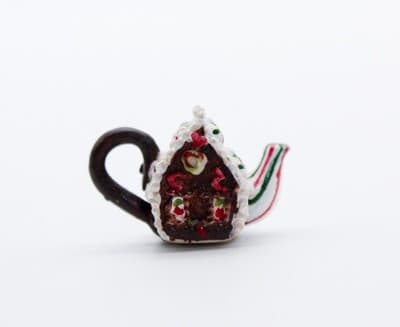 Vtg Handcrafted Peppermint Candy Dollhouse Miniature Gingerbread House Teapot - Thumbnail 4