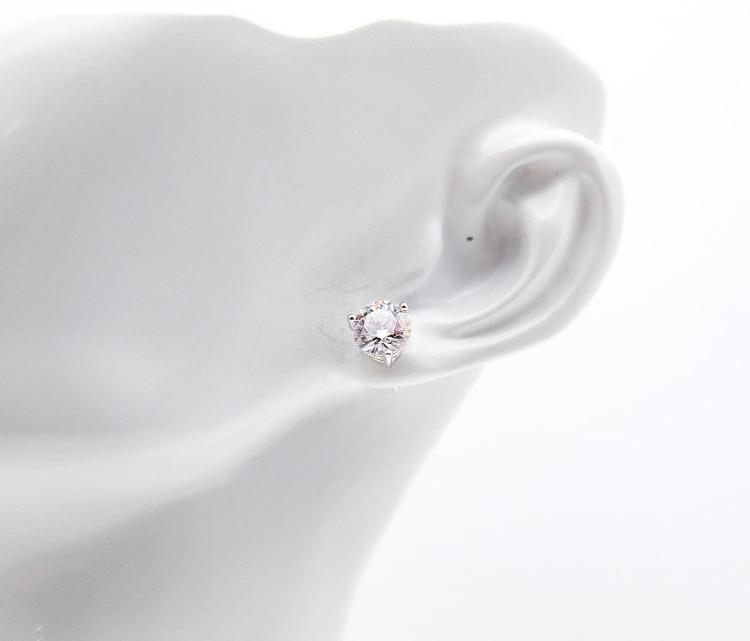 CZ Round Silver Tone 3-Prong Martini Set Solitaire Stud Earrings - Thumbnail 7