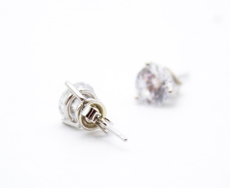 CZ Round Silver Tone 3-Prong Martini Set Solitaire Stud Earrings - Thumbnail 4